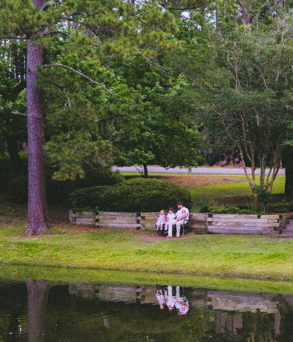 Family at pond